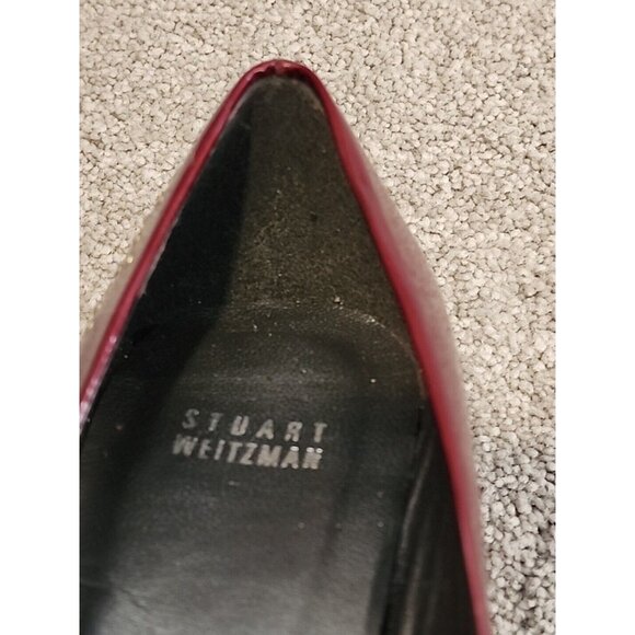 Stuart Weiztman Cranberry Red Patent Leather Studded Toe Heels Pumps Size 9 M - Picture 8 of 14